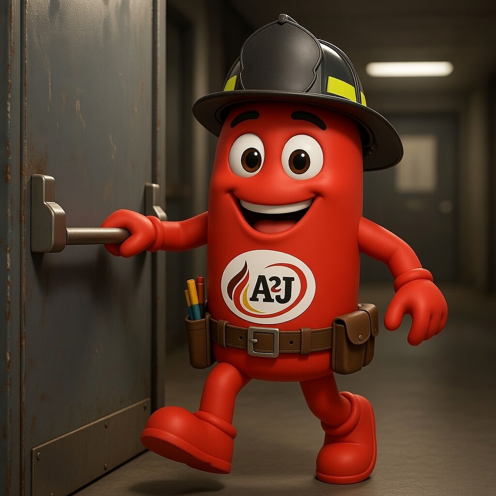 A2Jotin Ilustración técnica sobre la obligatoriedad de la barra antipánico en puertas cortafuego de garajes comunitarios según CTE DB-SI