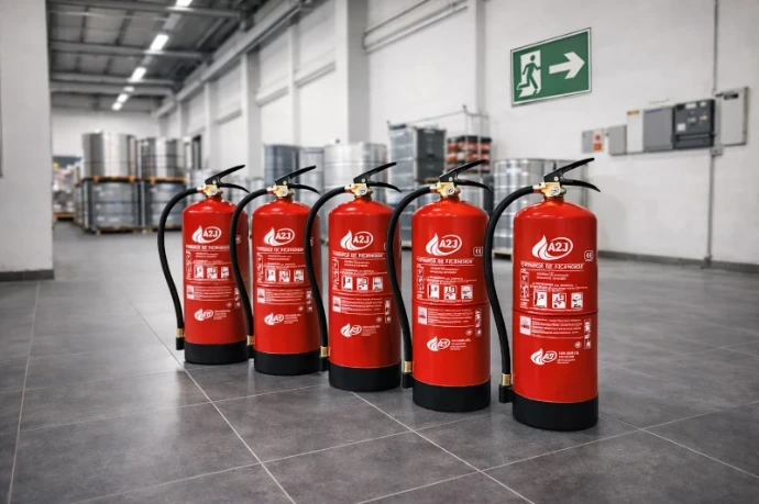 Extintores A2J en Guadalajara instalados en nave industrial para seguridad contra incendios