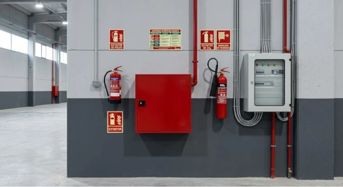 instalacion de equipos contra incendios en empresa con extintores BIE señalizacion y cuadro electrico