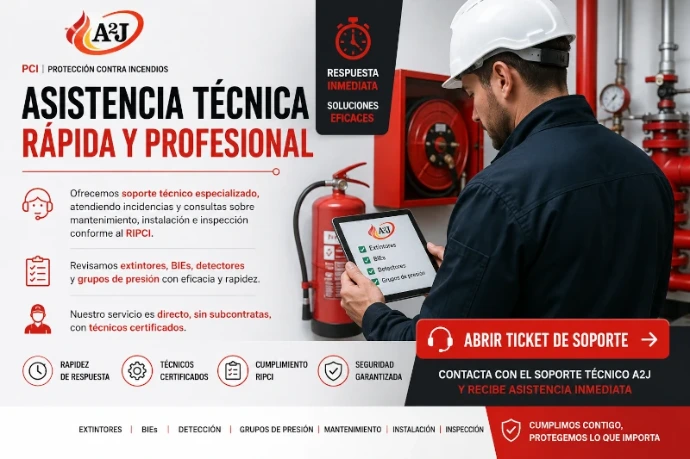 Asistencia técnica PCI profesional | A2J Técnico especializado de A2J prestando asistencia técnica en sistemas de protección contra incendios PCI