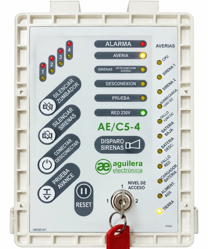 Central convencional de incendios Aguilera Electrónica AE/C5-4 de 4 zonas