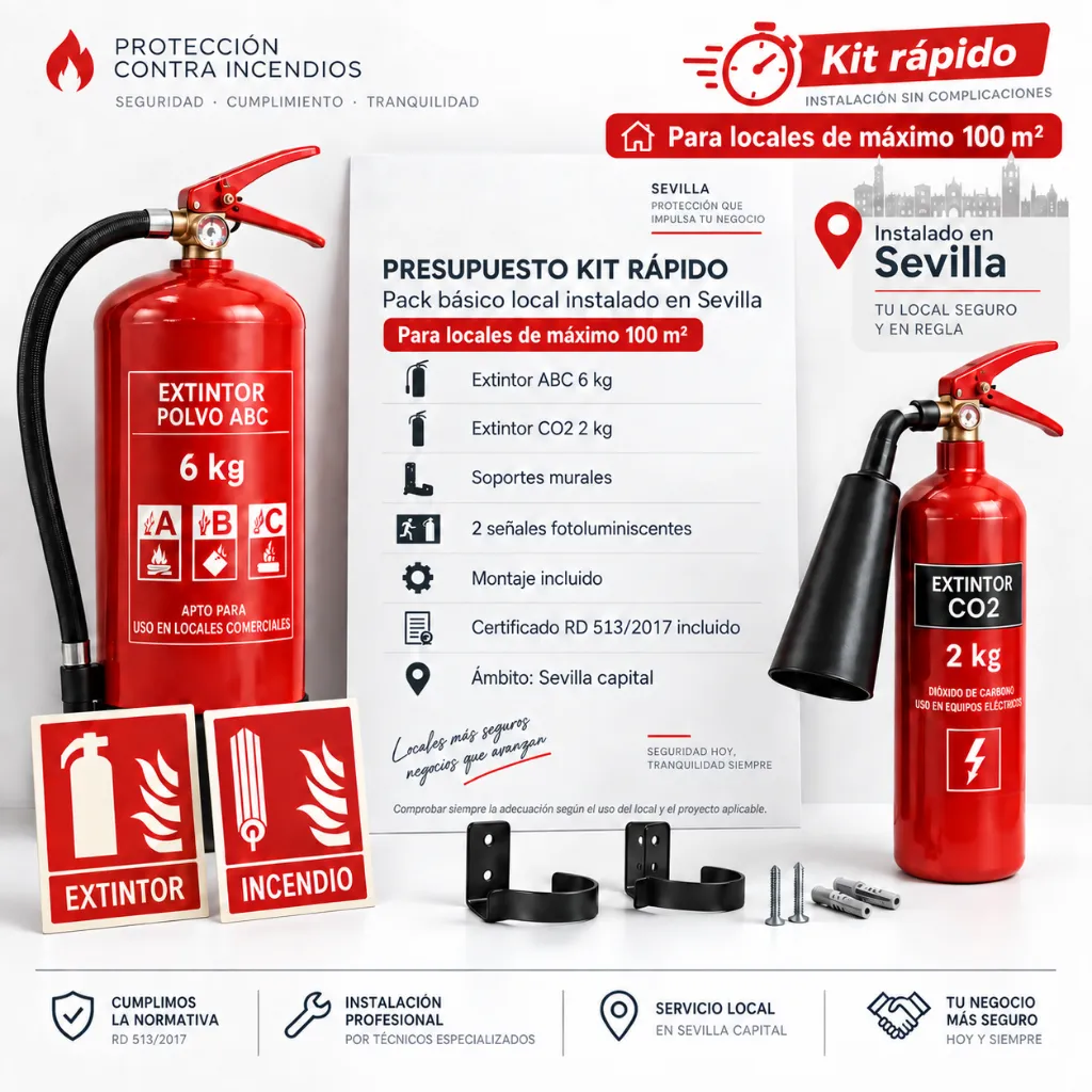 [KIT-01-se] [KIT-01-se] Pack básico local SEVILLA · 2 extintores + señalización + certificado